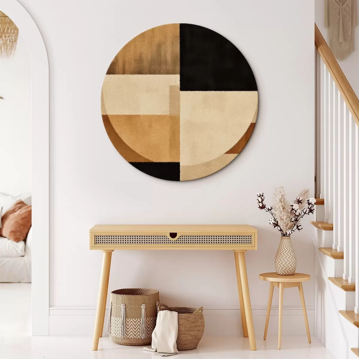 Apvalūs paveikslai Pusapvaliai ir kvadratai šiltų atspalvių, minkšta tekstūra r46531