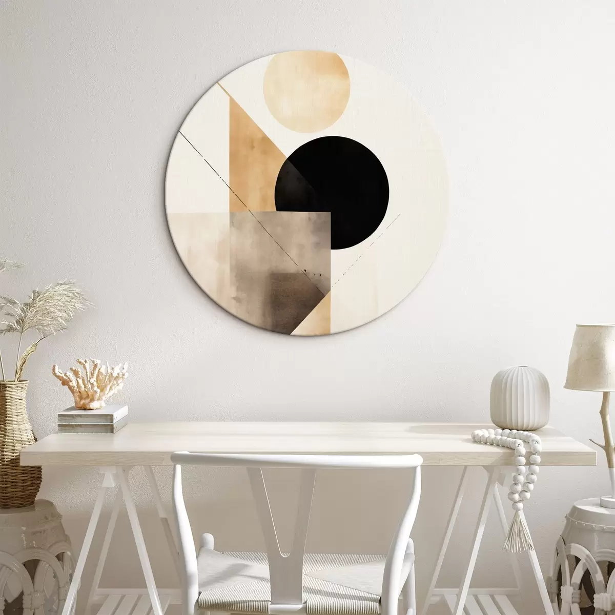 Apvalūs paveikslai Minimalistinė kompozicija: apskritimas, trikampis ir plokštumos r46532