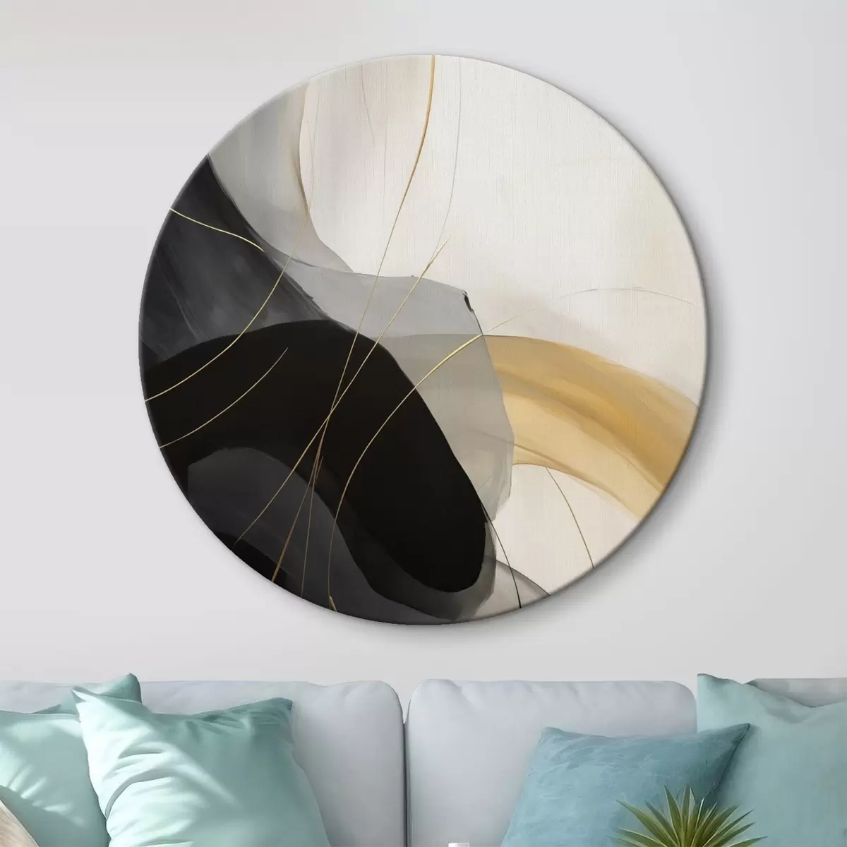 Apvalūs paveikslai Minkštos juodos ir smėlio spalvos linijos su šiltu akcentu r46542
