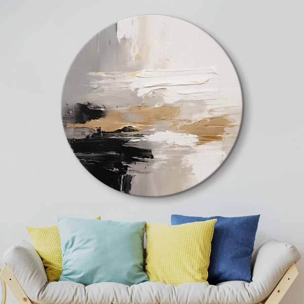 Apvalūs paveikslai Nude atspalvių potėpiai su kontrastingu juodu ir ochros sluoksniu r46544