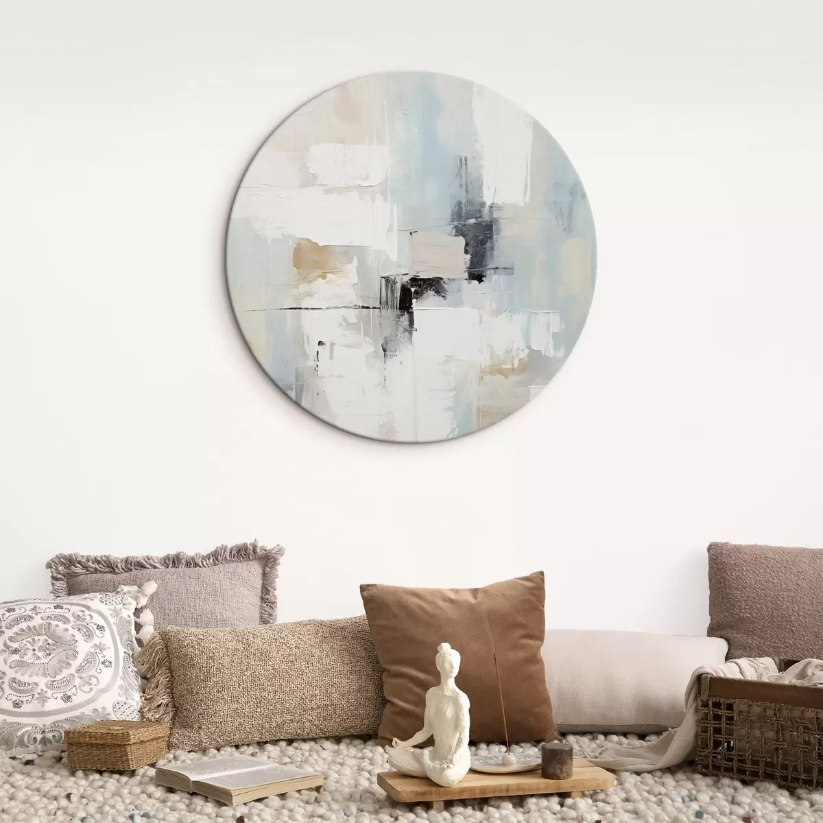 Apvalūs paveikslai Šviesių tonų abstraktus su juodu akcentu r46548