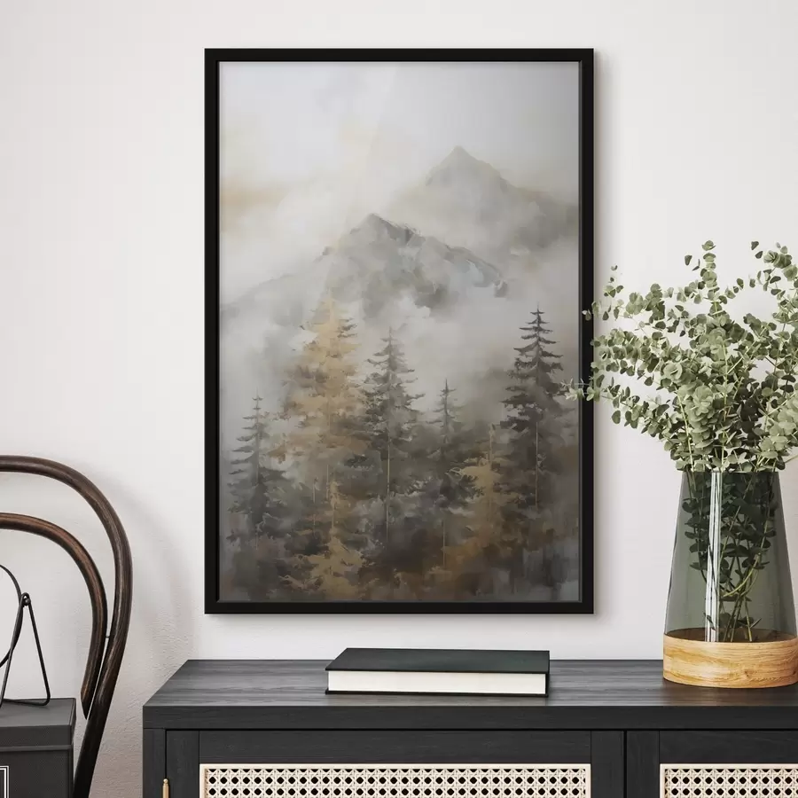 Fototapetai Miškas kalnų fone, tapybos imitacija f46670