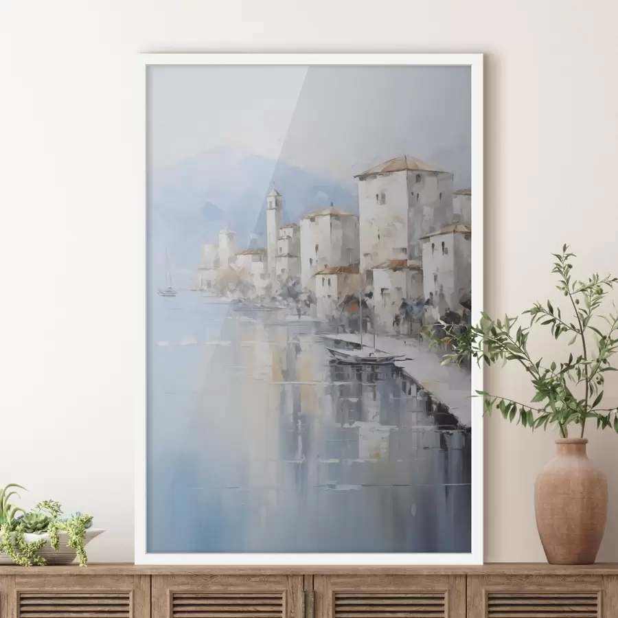 Fototapetai Abstrakčios namai prie įlankos tapybos imitacija f46673
