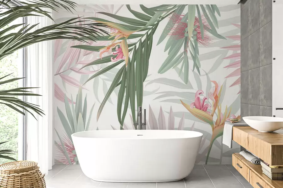 Fototapetai Strelitzia palmių lapijoje w04896v2