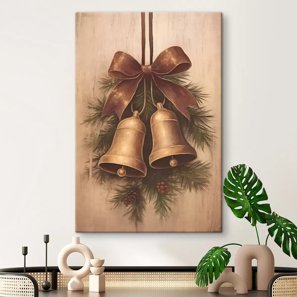 Paveikslėlis Vintage Kalėdų dekoracija su dviem varpeliais ir kaspinu s46626