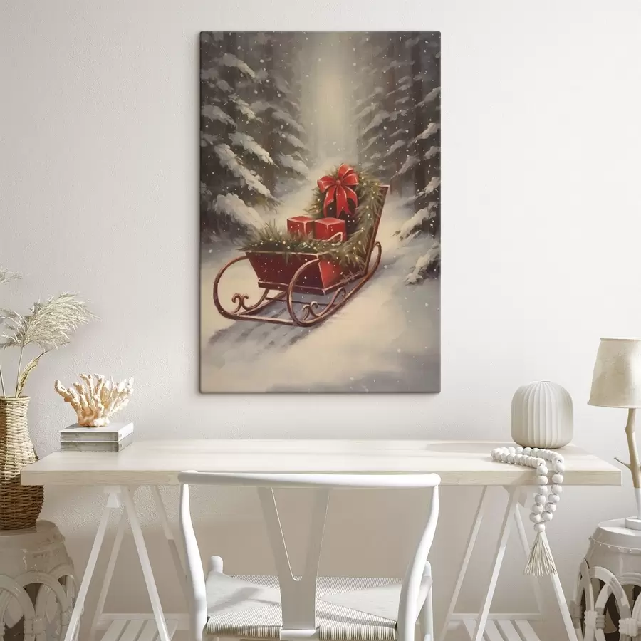 Paveikslėlis Kalėdų rogės su dovanomis snieguotame miške s46630