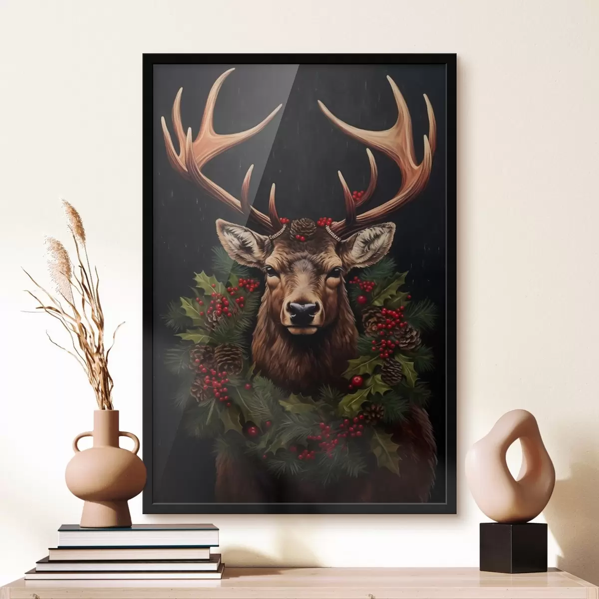 Plakatas Elnio portretas su Kalėdų vainiku f46628