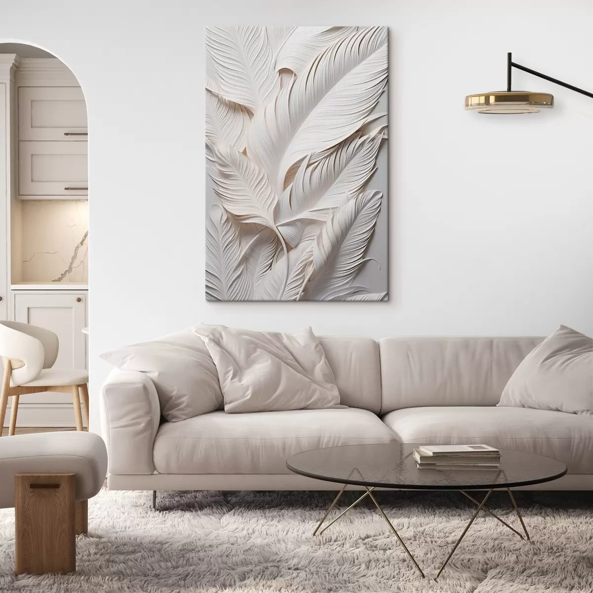 Paveikslėlis Balta lapai su sudėtingais detalėmis, sukuriančiais tekstūrą ir sluoksniuotą efektą, minimalistinis menas s46706