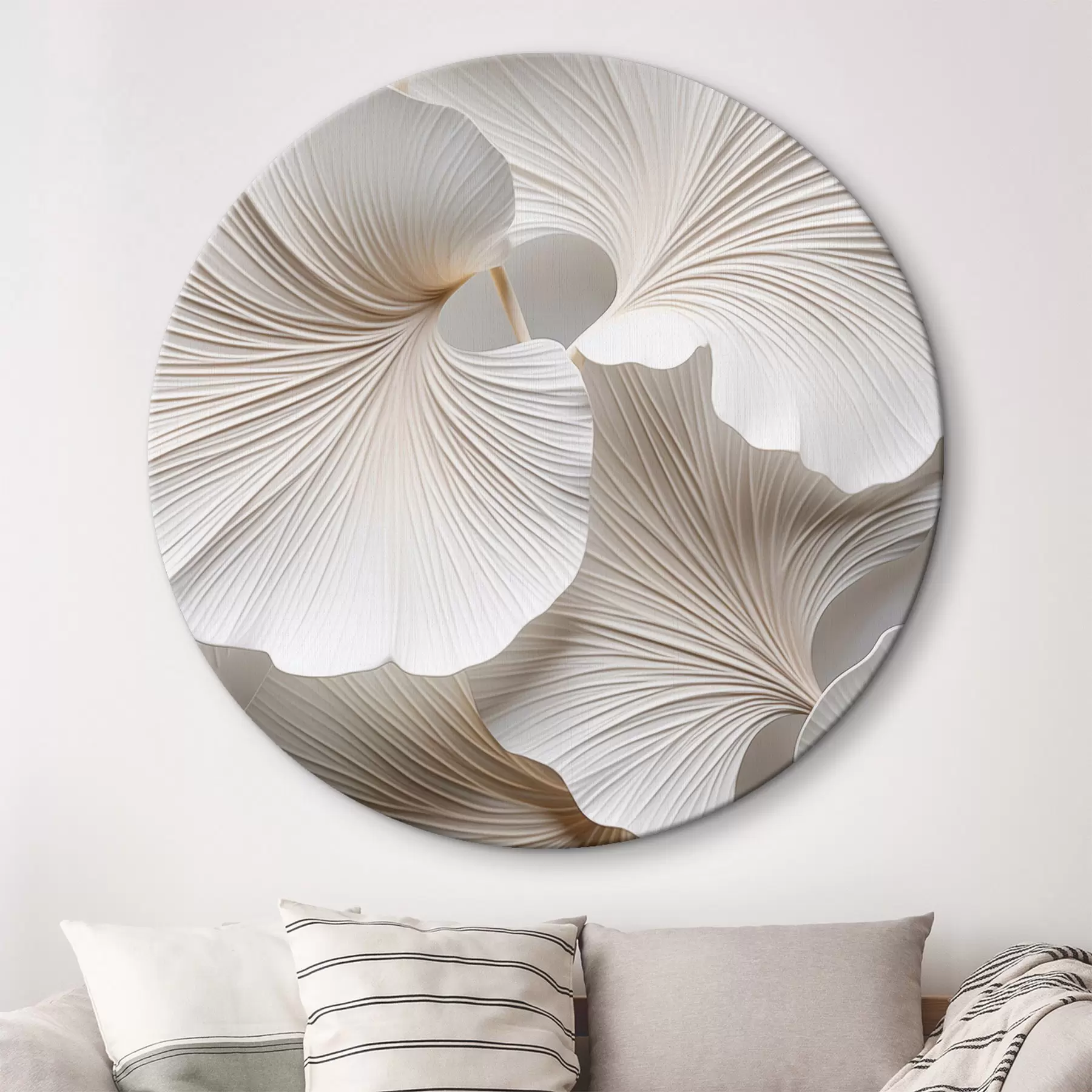 Paveikslėlis Balta ginkgo biloba lapai su išsamiomis gyslomis, švelniu apšvietimu, tekstūruotu elegantišku ir minimalistiniu dizainu r46705