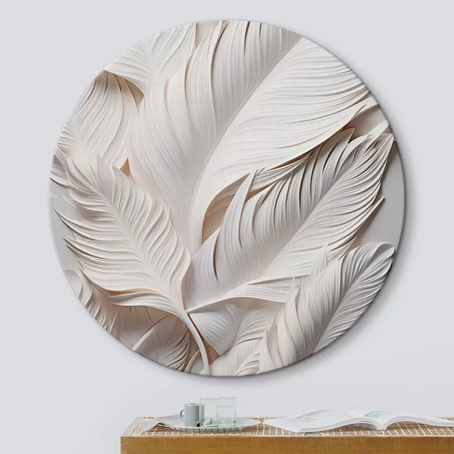 Paveikslėlis Balta lapai su sudėtingais detalėmis, sukuriančiais tekstūrą ir sluoksniuotą efektą, minimalistinis menas r46706