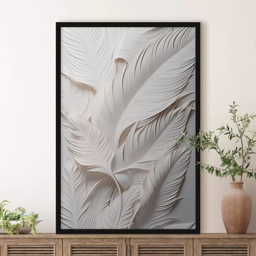 Fototapetai Balta lapai su sudėtingais detalėmis, sukuriančiais tekstūrą ir sluoksniuotą efektą, minimalistinis menas f46706