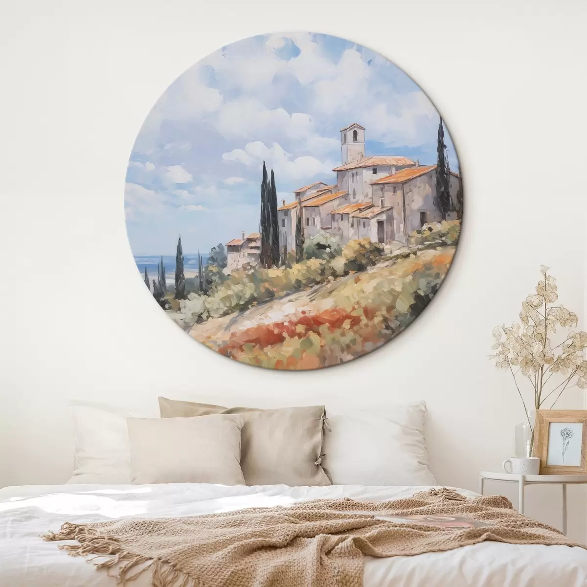 Apvalūs paveikslai Kaimo peizažo imitacija tapyboje r46716