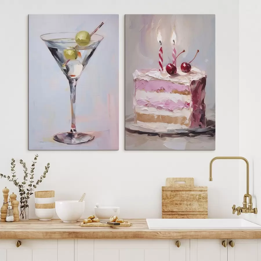 Paveikslėlis Stiklinė su gėrimu ir gabalėliu torto imitacija m01019