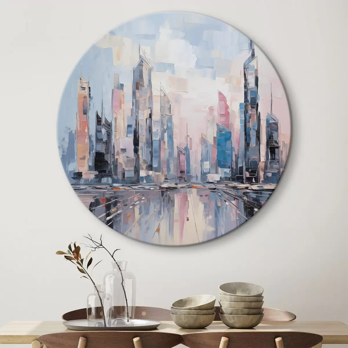 Apvalūs paveikslai Abstraktus miesto tapybos imitavimas r46752