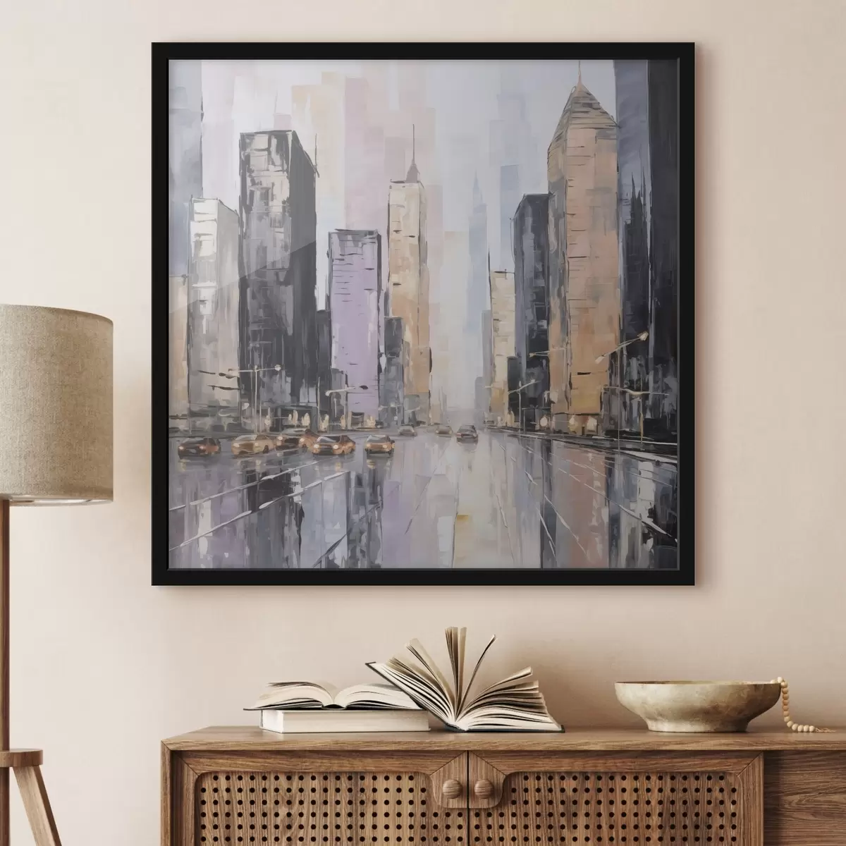 Plakatas Abstraktus miesto peizažo imitacija tapyboje f46753