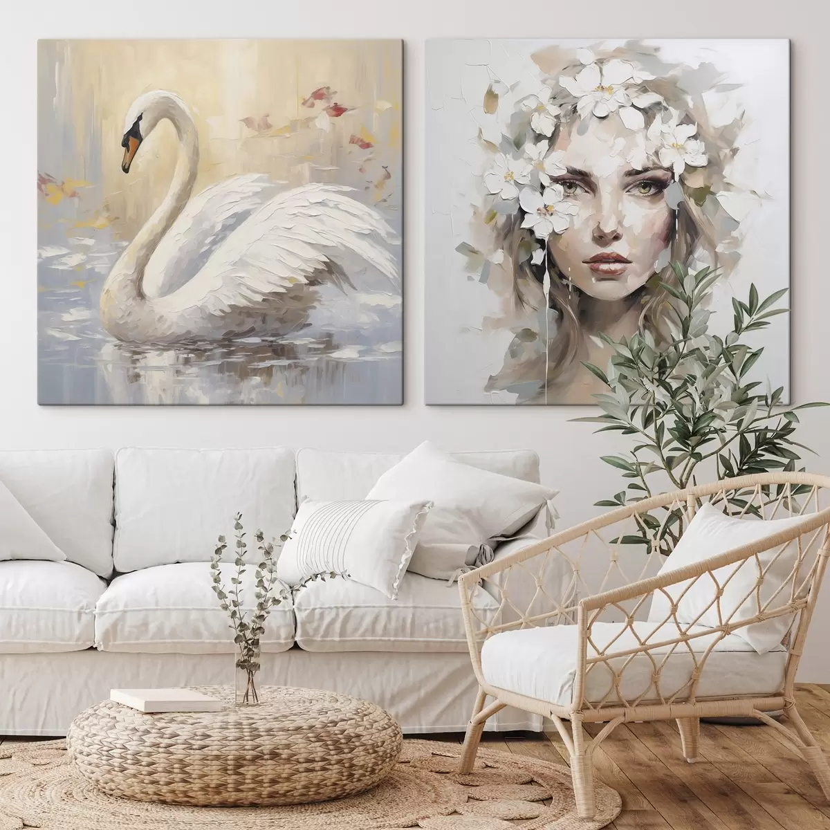 Paveikslėlis Gulbė ir merginos portretas, imitacija m01030