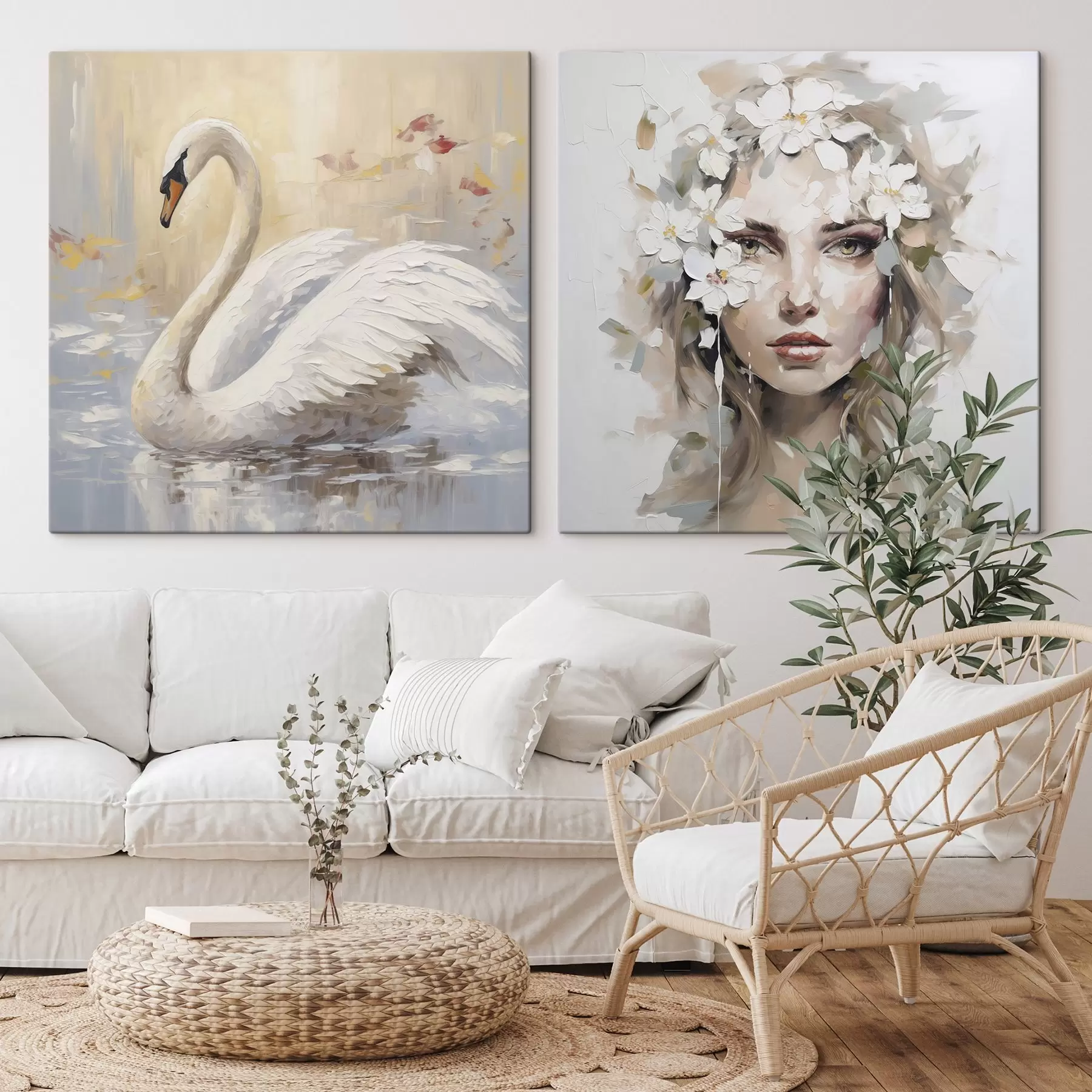 Paveikslėlis Gulbė ir merginos portretas, imitacija m01030