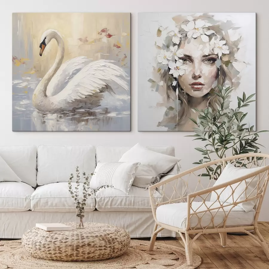 Paveikslėlis Gulbė ir merginos portretas, imitacija m01030