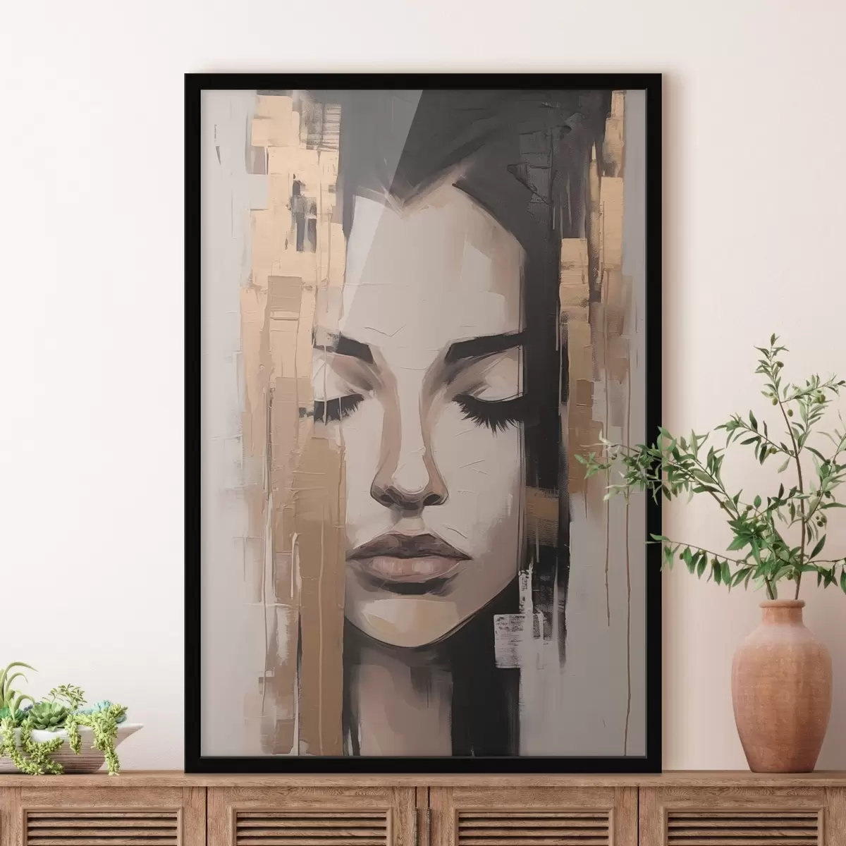 Plakatas Moteris portretas. Abstrakčios teptuko potėpiai f46733