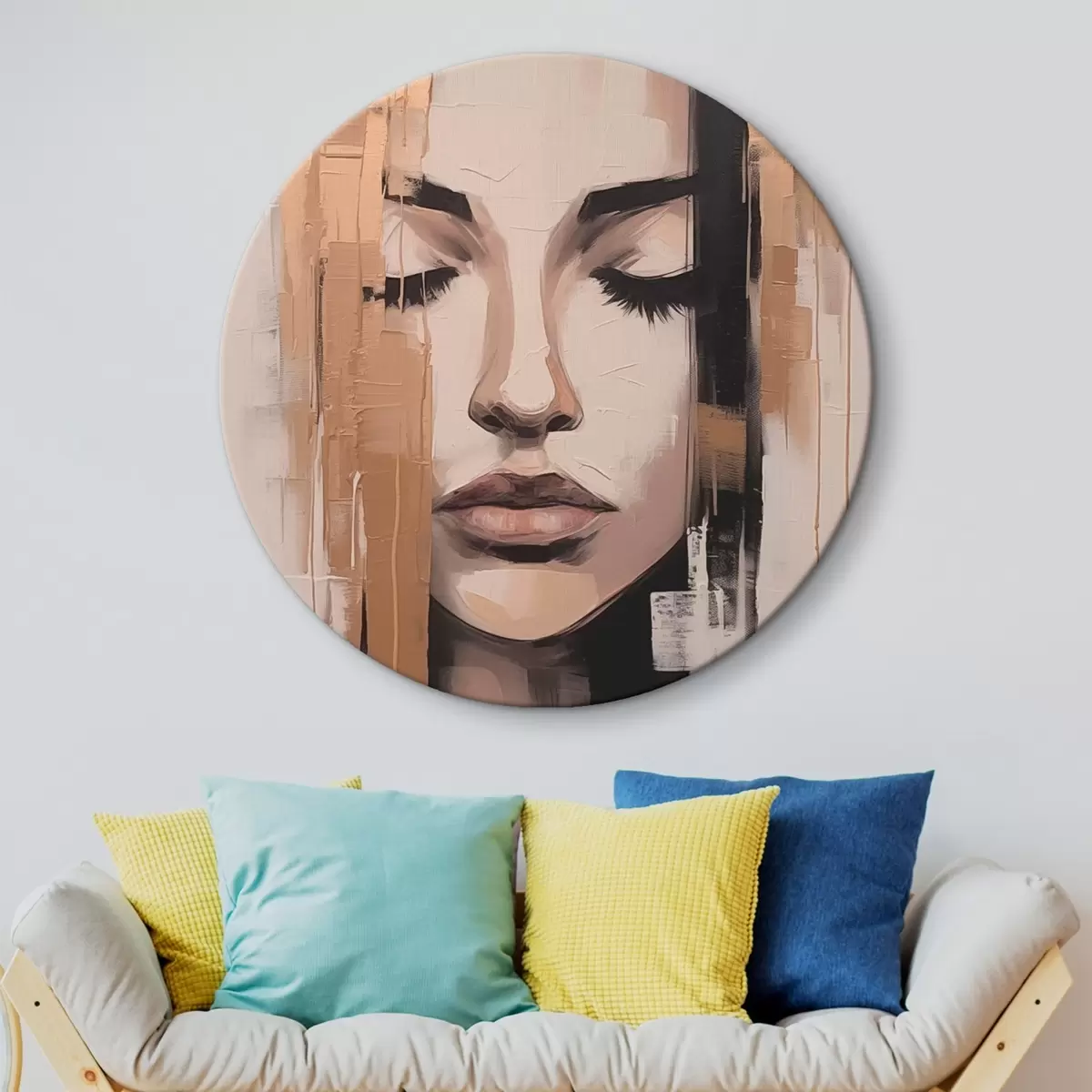 Apvalūs paveikslai Moteris portretas. Abstrakčios teptuko potėpiai r46733