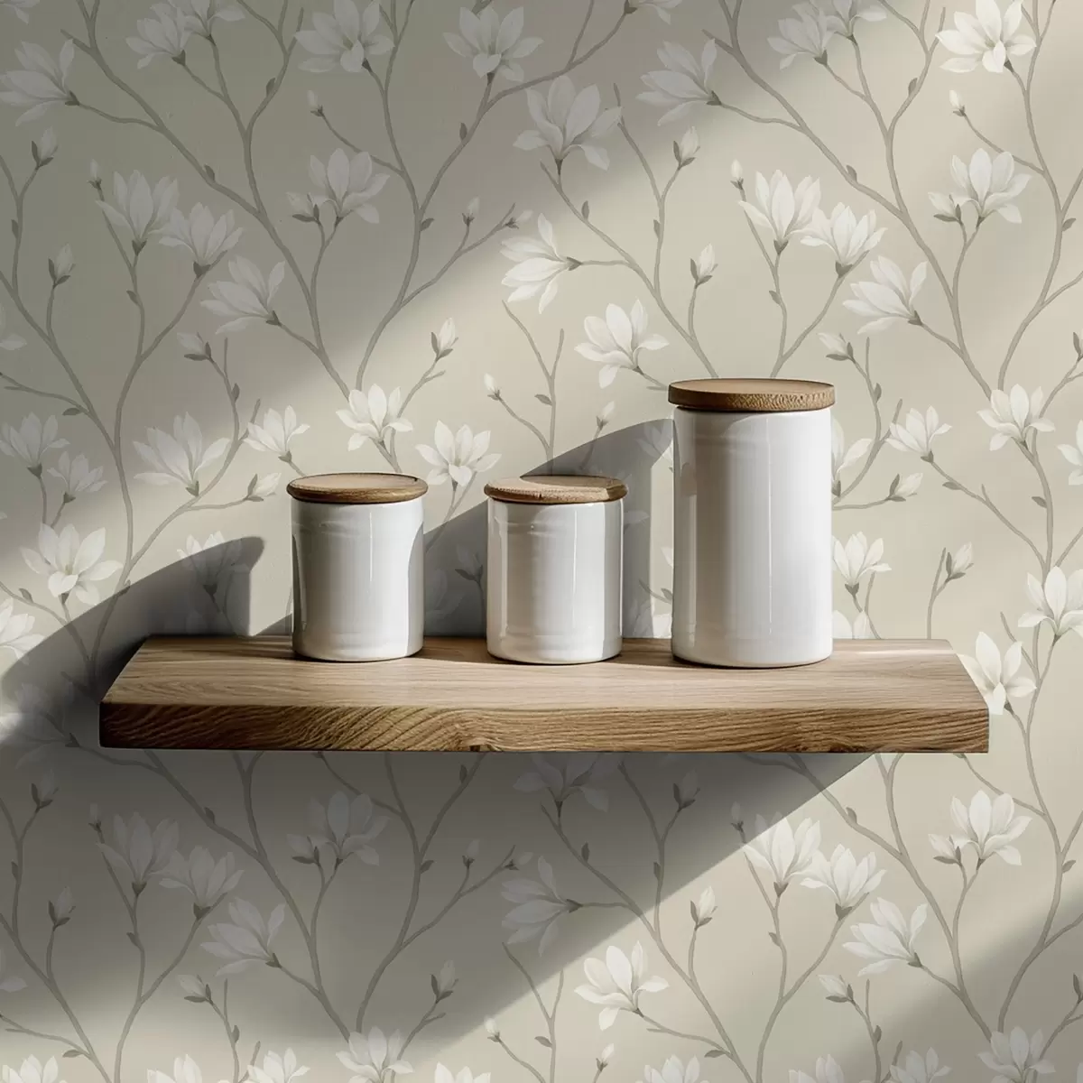 Tapetai Šviesios magnolijos ant plonų smėlio spalvos šakų a00890