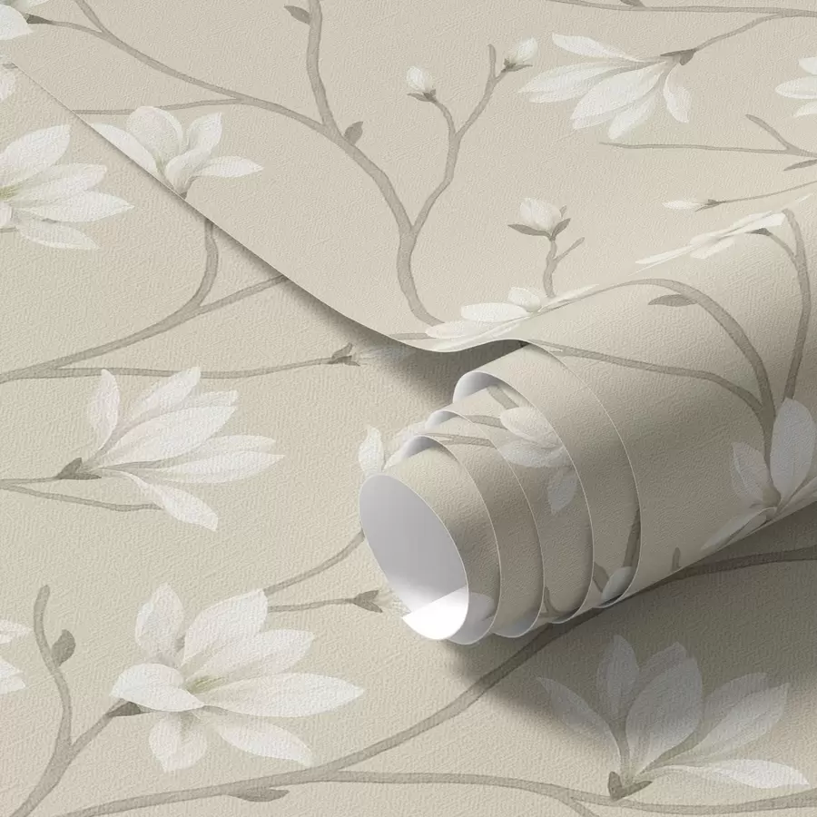Fototapetai Šviesios magnolijos ant plonų smėlio spalvos šakų a00890