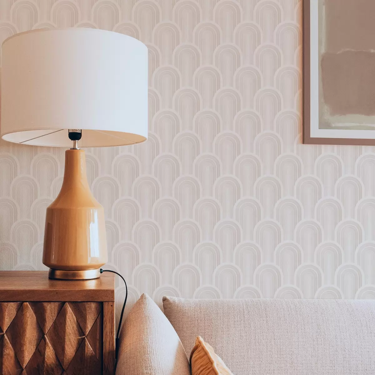 Tapetai Maži arkos moduliai šiltų kreminių-smėlio atspalvių a00924