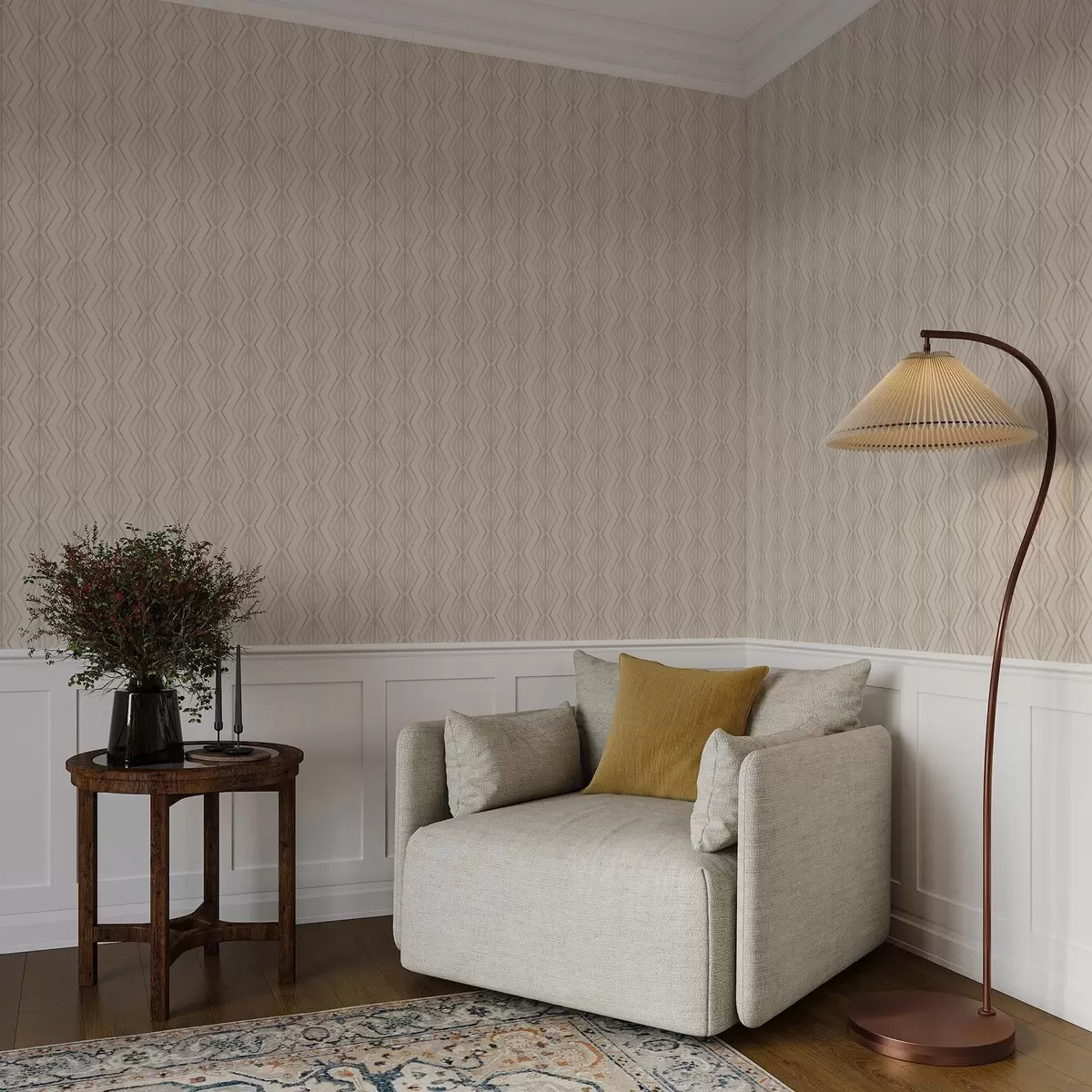 Tapetai Šviesus deimantų ornamentas ramių smėlio atspalvių a00925v2