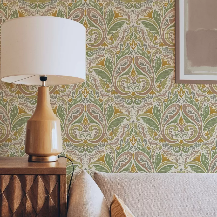 Fototapetai Dekoratyviniai lapų sūkuriai žalios ir terakotos spalvų tonais a00927v1