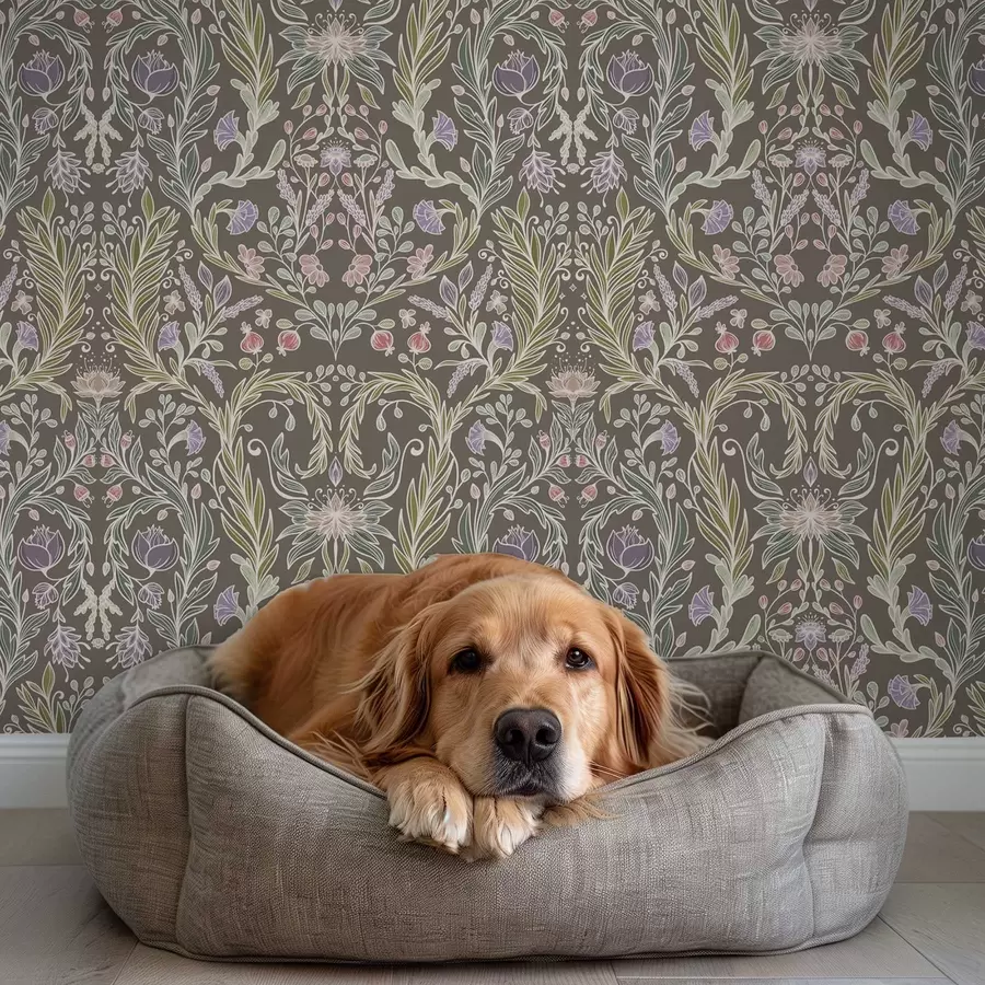 Fototapetai Simetriški žiedai ir lapai rusvai pilkame fone a00928v2