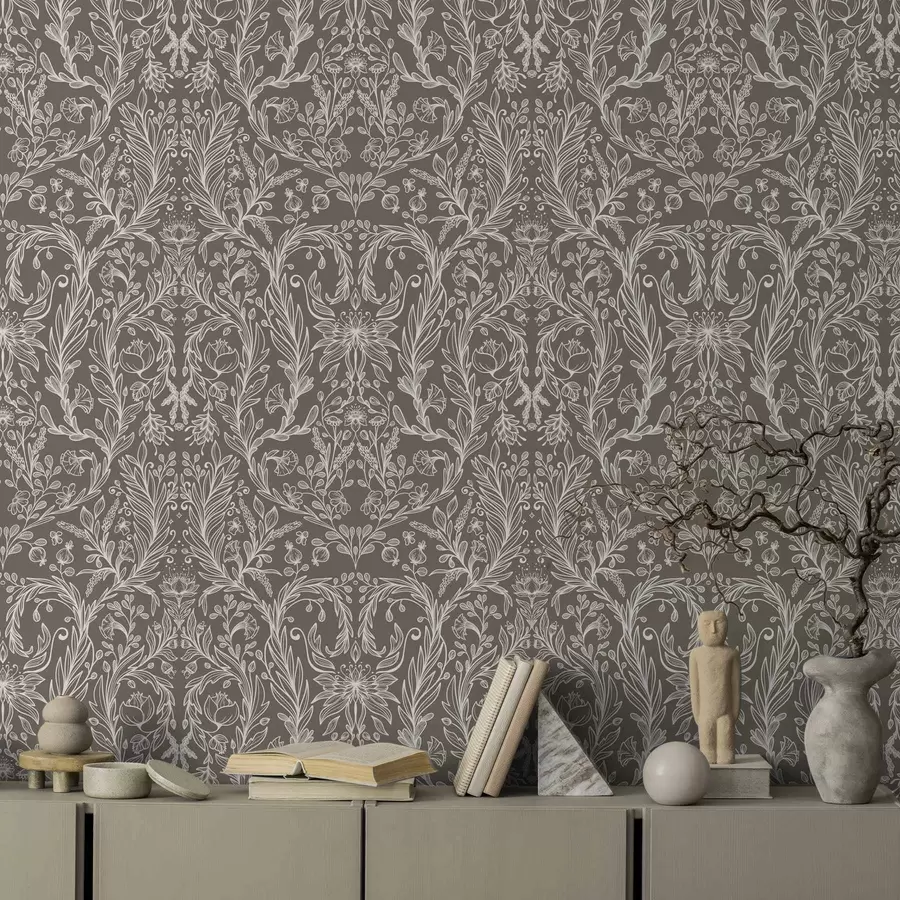 Fototapetai Monochrominis botaninis raštas ant šiltos rudos spalvos fono a00929v2