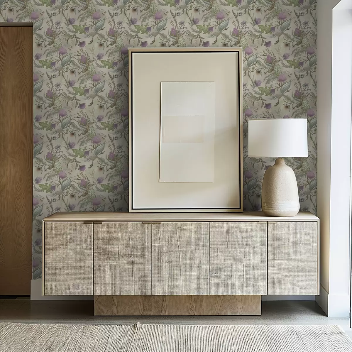 Tapetai Alyvų pumpurai ir švelni žaluma ant kreminės spalvos fono a00930v2