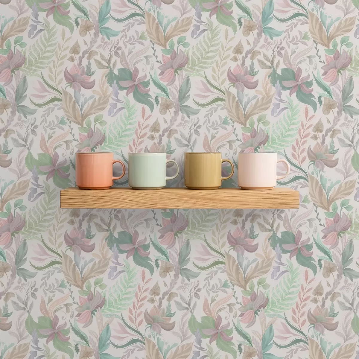 Tapetai Subtilūs pasteliniai žiedai ir lapai šviesiu fonu a00931