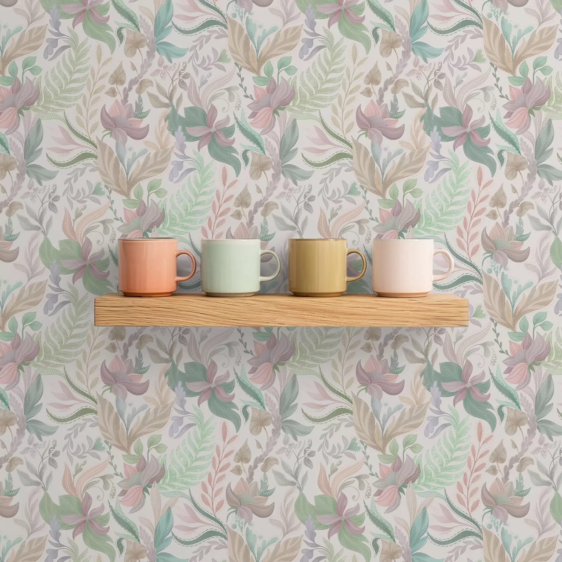 Fototapetai Subtilūs pasteliniai žiedai ir lapai šviesiu fonu a00931