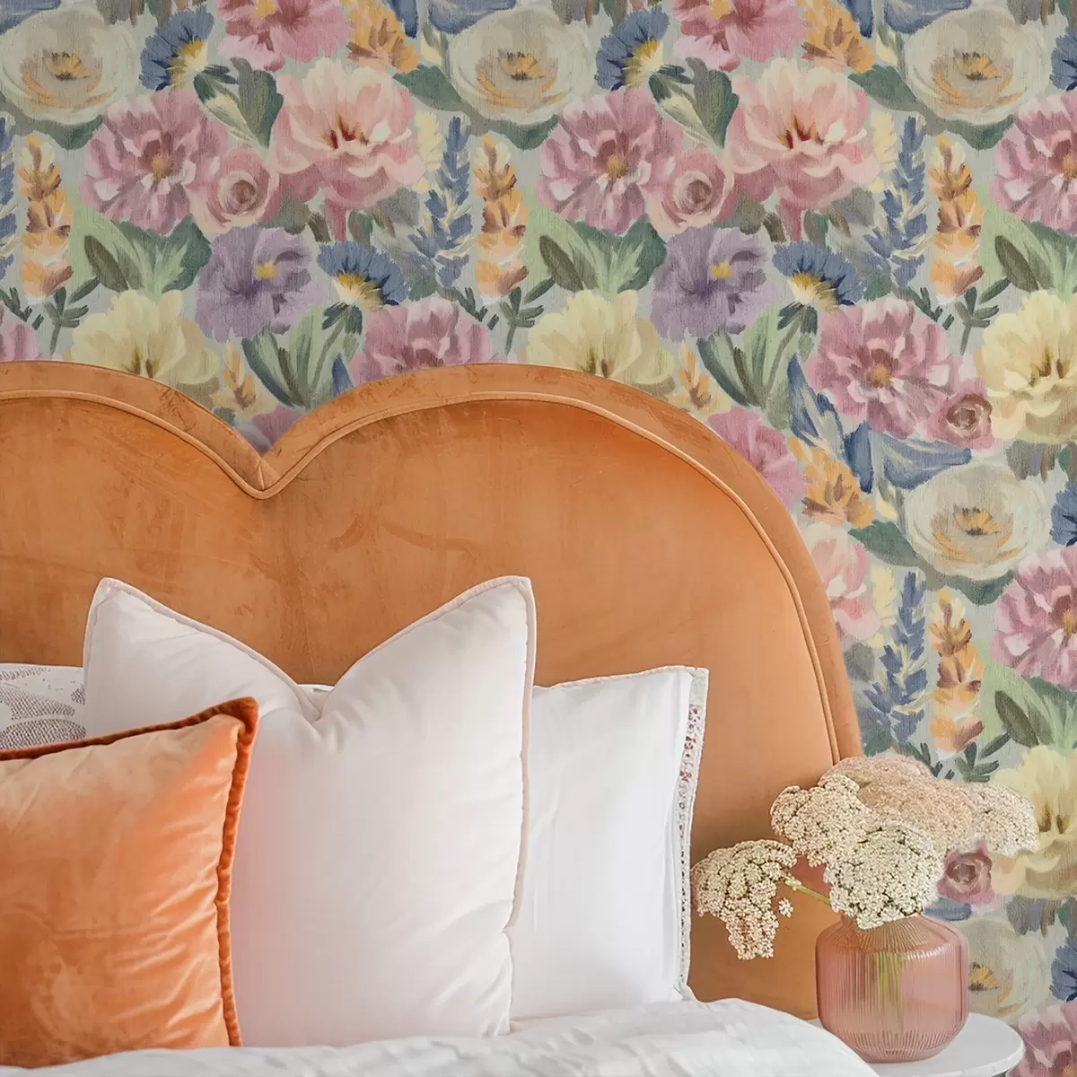 Tapetai Pastelinės spalvos neryškios teptuko gėlės, švelni spalvų paletė a00954