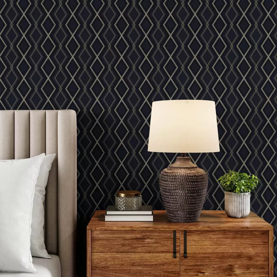 Fototapetai Tamsiai mėlynas rombinis tinklelis su plonomis šviesiomis linijomis a00975