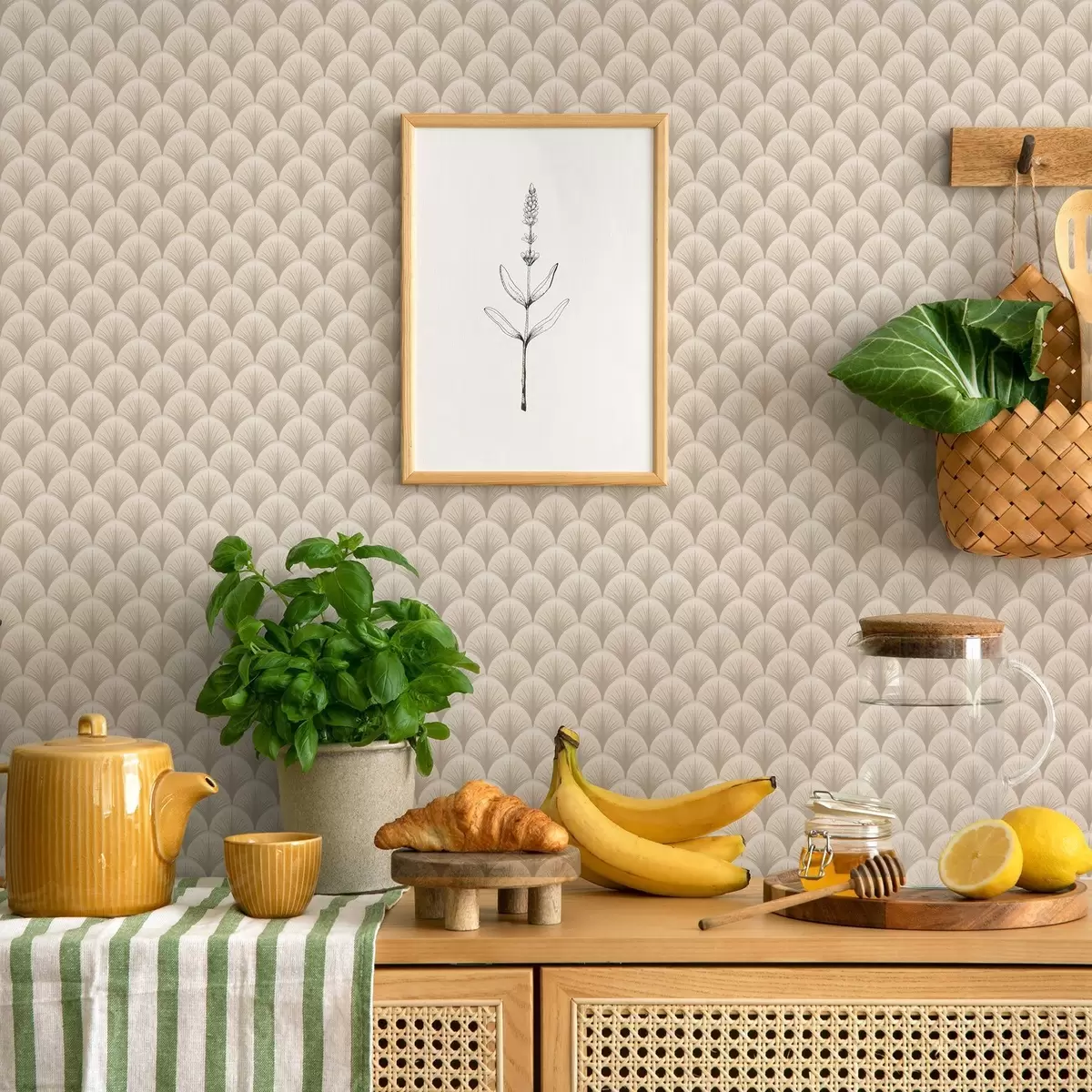 Tapetai Smėlio spalvos ventiliatoriaus skliautai su smulkiais spinduliais šviesiu fonu a00978