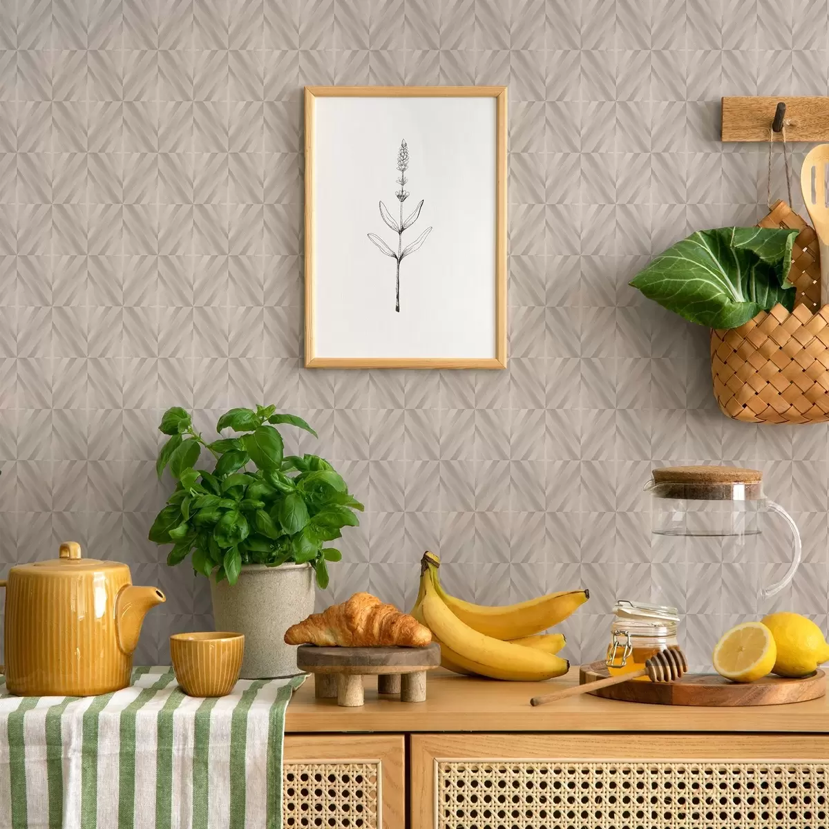 Tapetai Šviesūs kvadratai su susikertančiais švelniais įstrižais brūkšneliais a00984