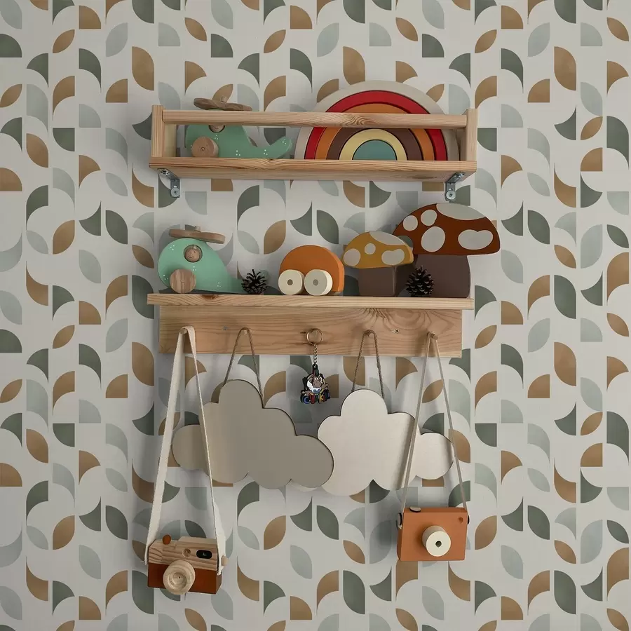 Fototapetai Abstrakčios pusapvalės ir lapai žalios ir terakotos spalvos a00985