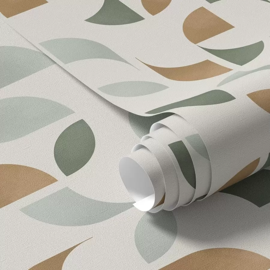 Fototapetai Abstrakčios pusapvalės ir lapai žalios ir terakotos spalvos a00985