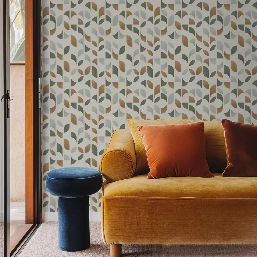 Fototapetai Vertikalios pusapvalės ir lapų kolonos, žalios-terakotos spalvos a00986