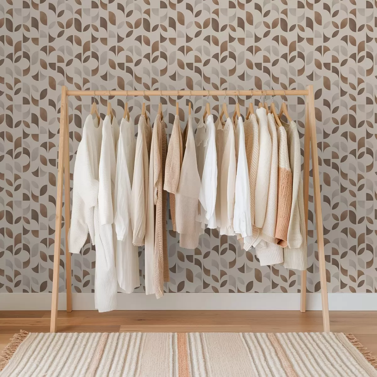 Tapetai Pusapskritimų ir lapų ritmas šiltų karamelės rudos spalvos tonais a00986v1