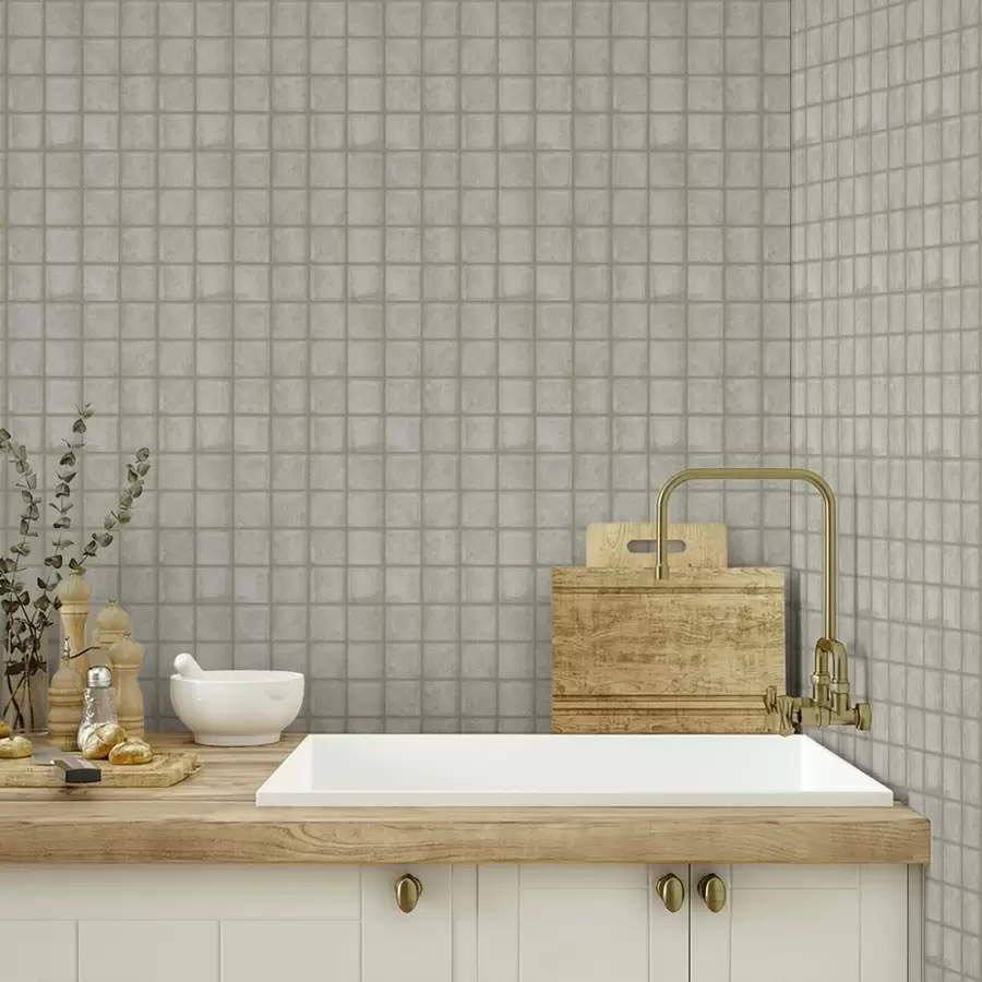 Fototapetai Kvadratinių plytelių imitacija švelnios pilkai žalios spalvos paletėje a00988