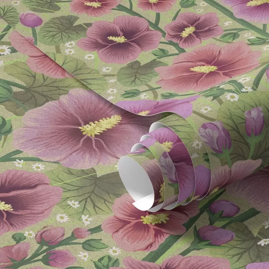 Fototapetai Didelės hibiskų gėlės ir lapai ant tamsiai žalios spalvos fono a00993