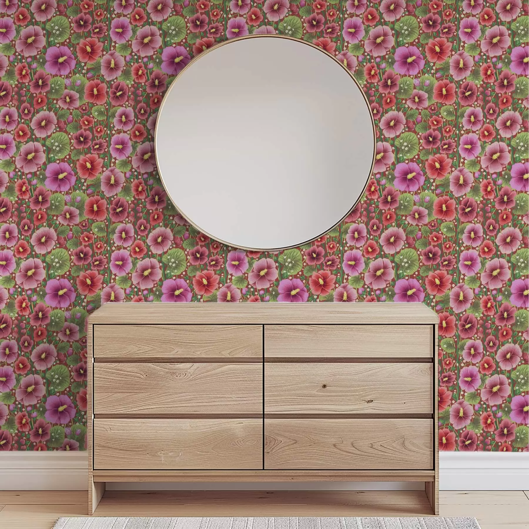 Fototapetai Žydintis hibiskas ant šilto rusvai raudono fono a00993v1