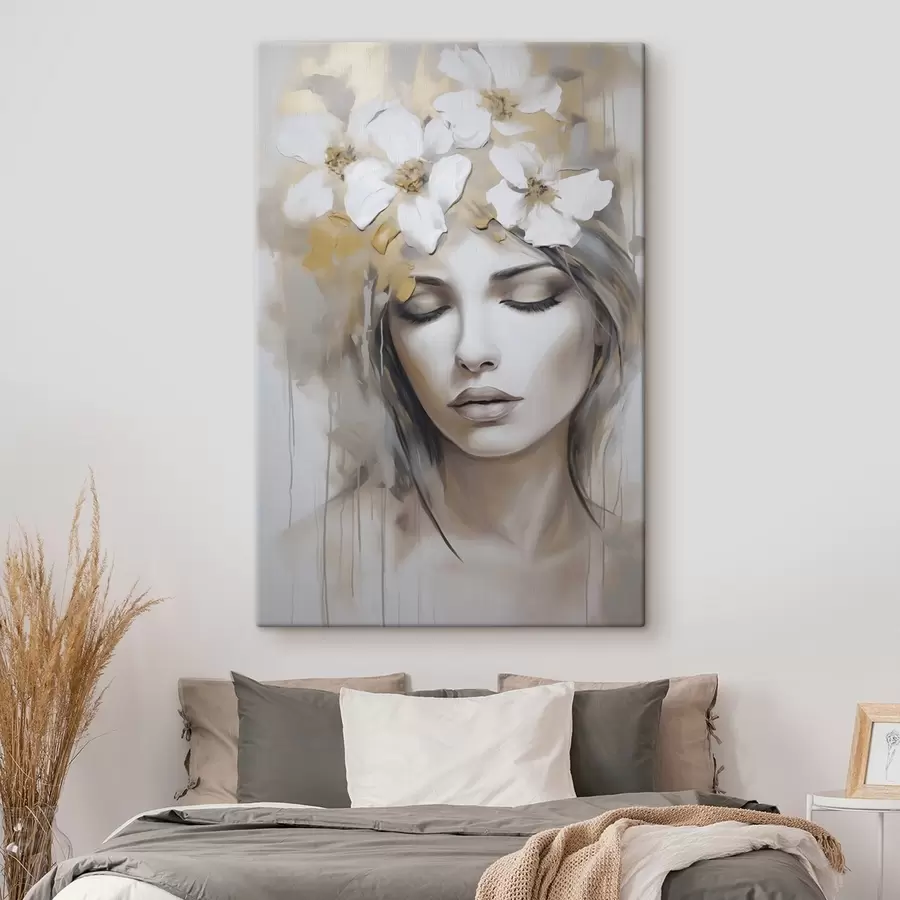 Paveikslėlis Abstraktus merginos su gėlėmis portretas, tapybos imitacija s46756