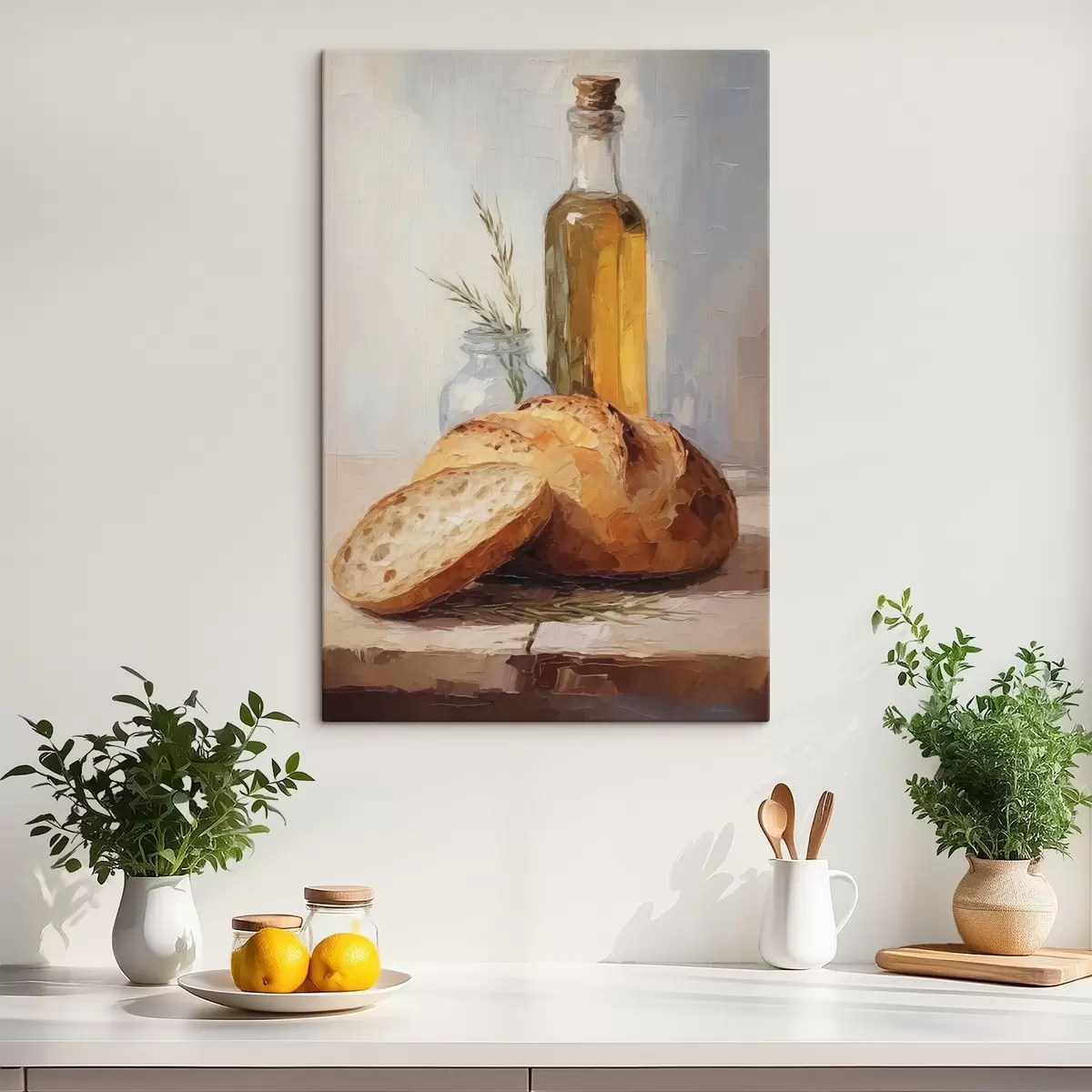 Paveikslėlis Duona ir aliejaus butelis, imitacijos tapyba s46759