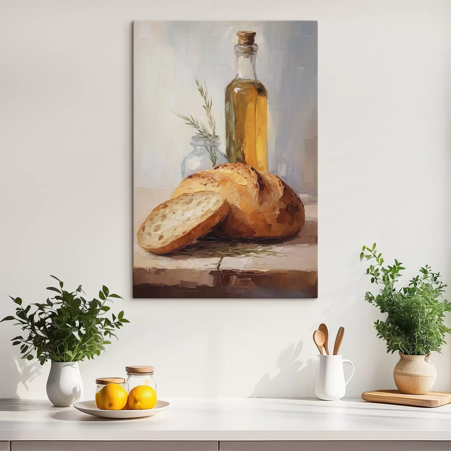 Paveikslėlis Duona ir aliejaus butelis, imitacijos tapyba s46759