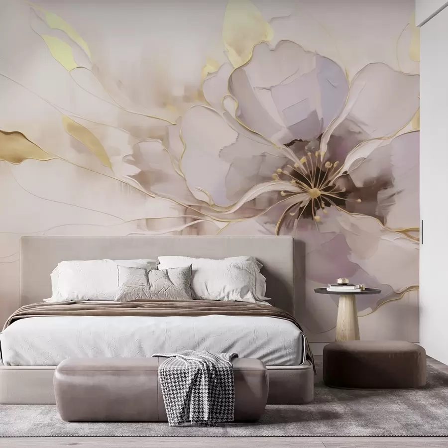 Fototapetai Mėlyna gėlė su geltonais akcentais abstrakčiu potėpių stiliumi w09505