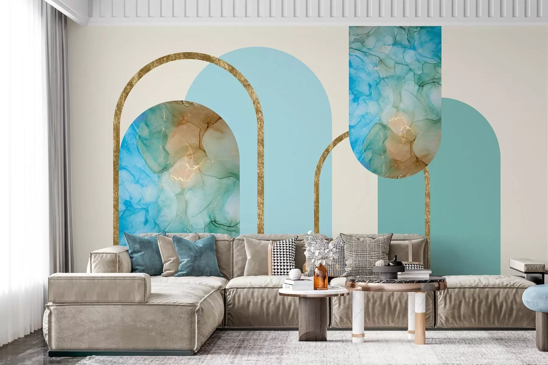 Fototapetai elegantiški arkos su imituotu marmuru art deco stiliumi w04879